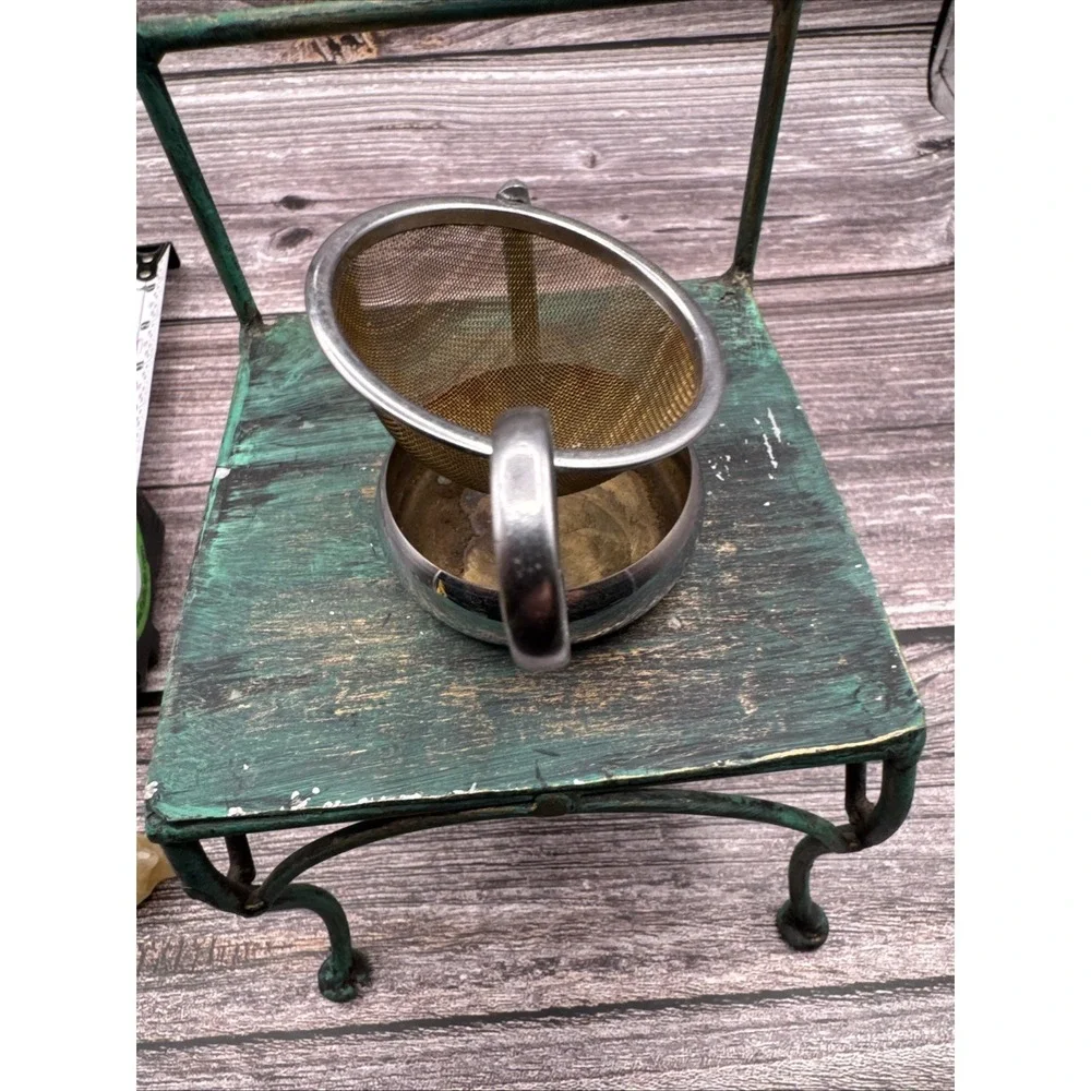 Antique German Tea Bag Mesh Swivel Strainer Silver Colored Drip Cup and Handle